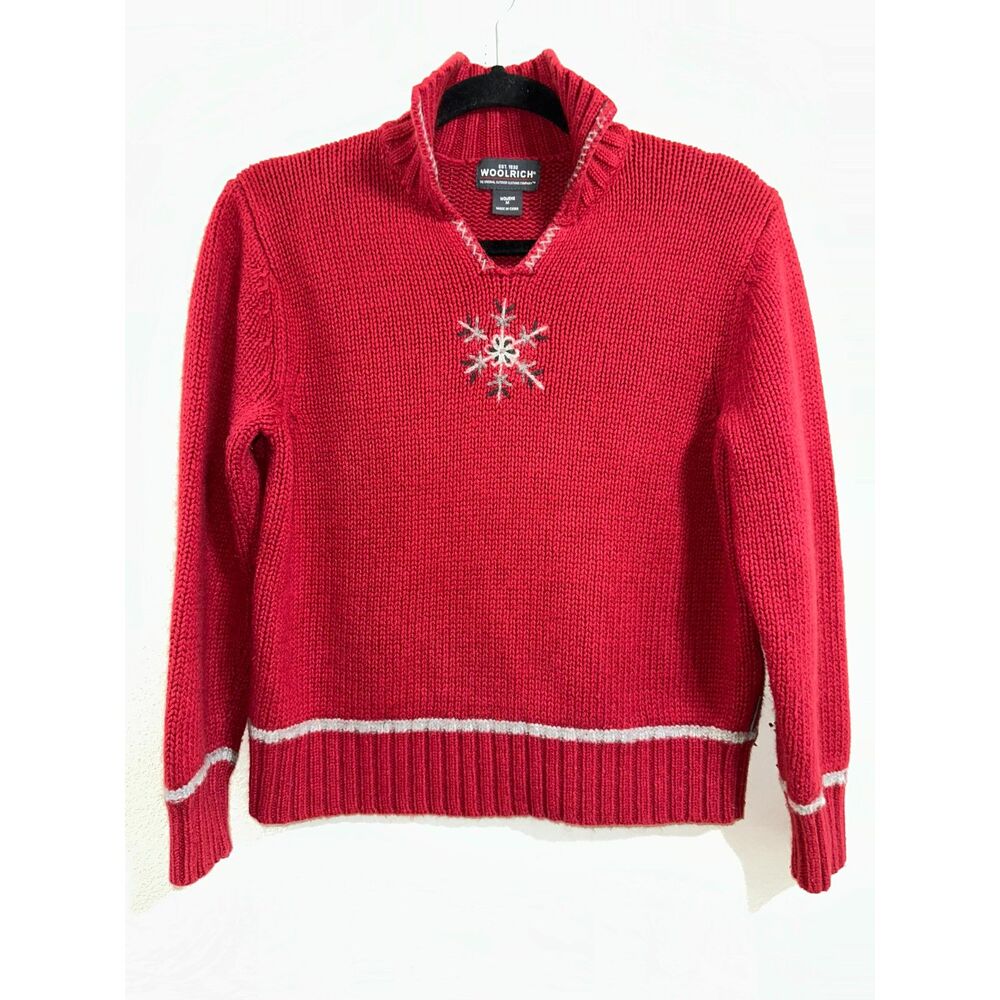 Woolrich Women's Red Knit Sweater Size M Snowflake Design Raime Angora Wool
